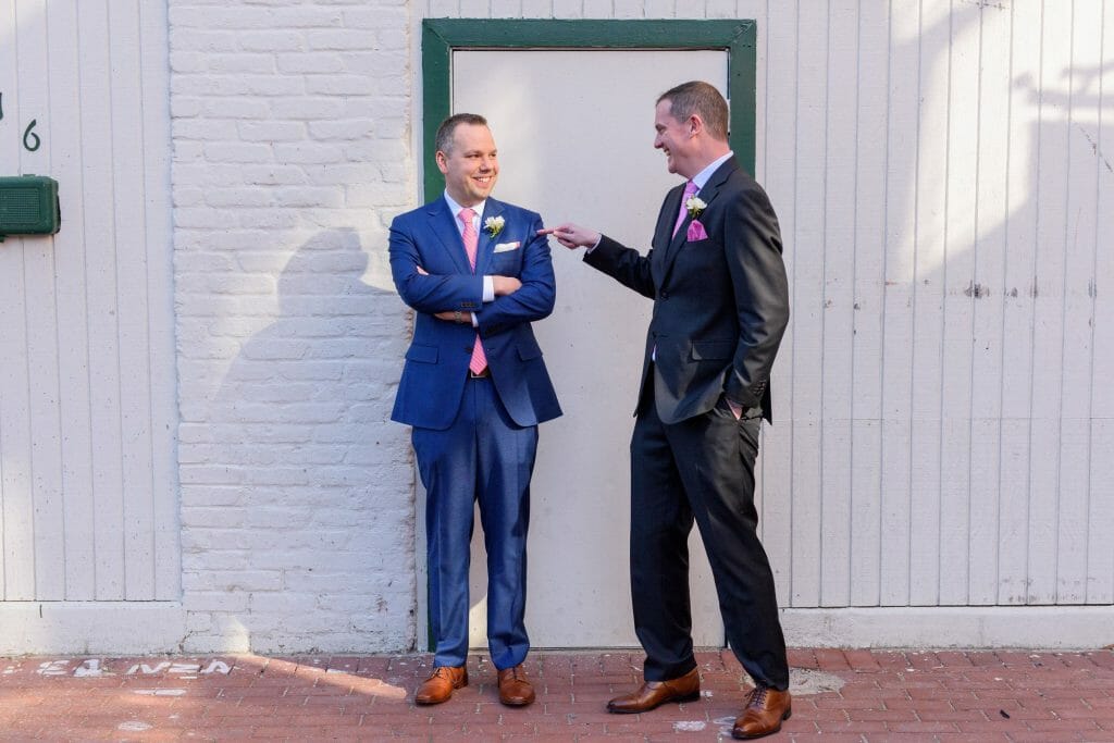 Long View Gallery DC LGBT Wedding Portraits Two Grooms in Blagden Alley