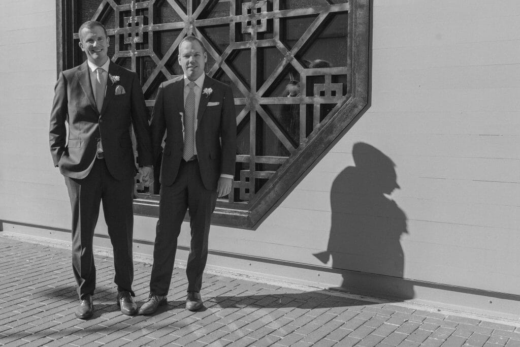 Long View Gallery DC LGBT Wedding Portraits Two Grooms in Blagden Alley 