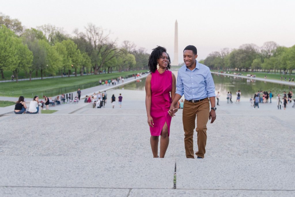 Washington DC proposal and engagement photography on the National Mall at the Lincoln Memorial