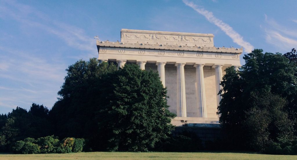 A side view of the Lincoln Memorial